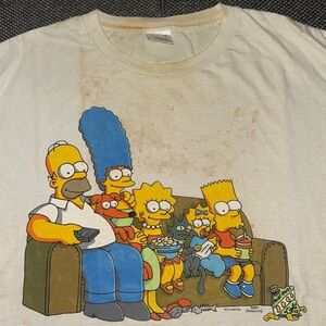 Rare 2002 Simpsons Distressed White T-Shirt with Cartoon Family Print
